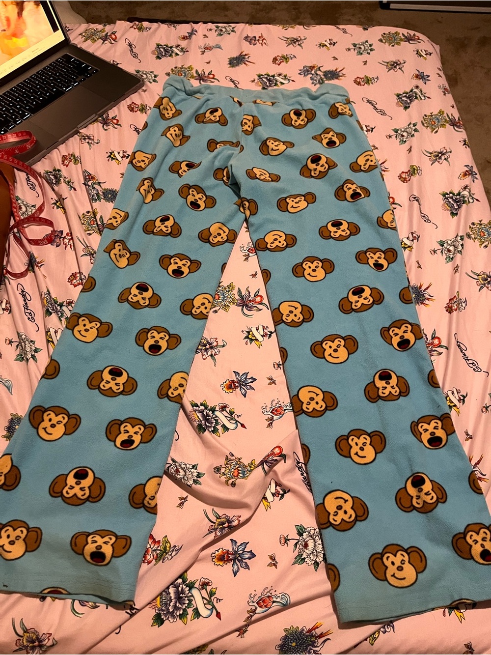 Women's Blue Monkey-Print Pajama Pants